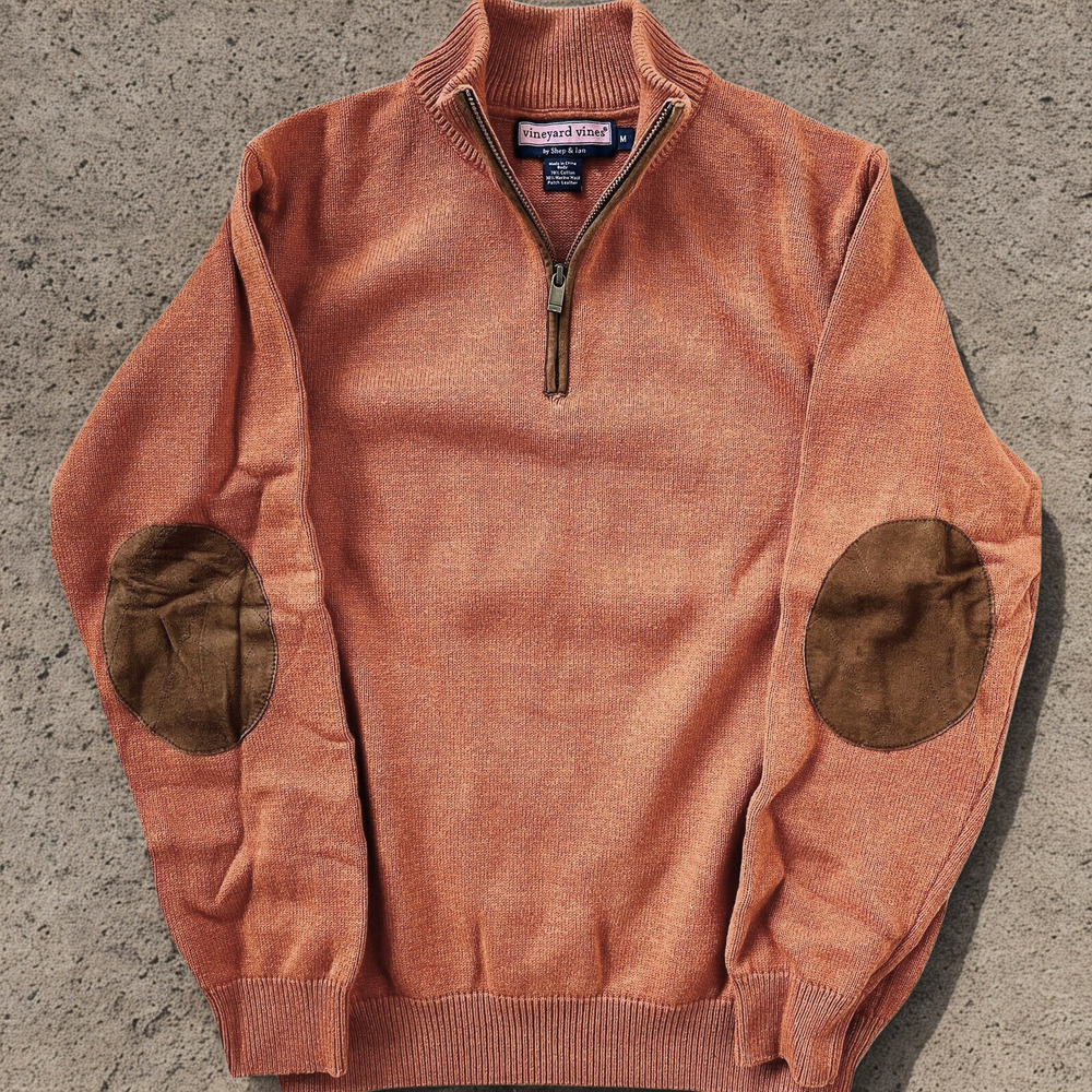 Vineyard Vines Mens Wool Mock Neck Half Zipped Pullover Sweater Orange Size L